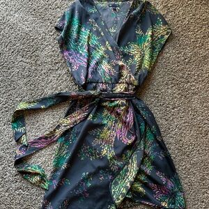 GAP Black Wrap Mini Dress with Green & Purple Floral Print